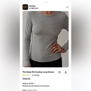 DONNI. Heather Gray Scallop Long Sleeve Top